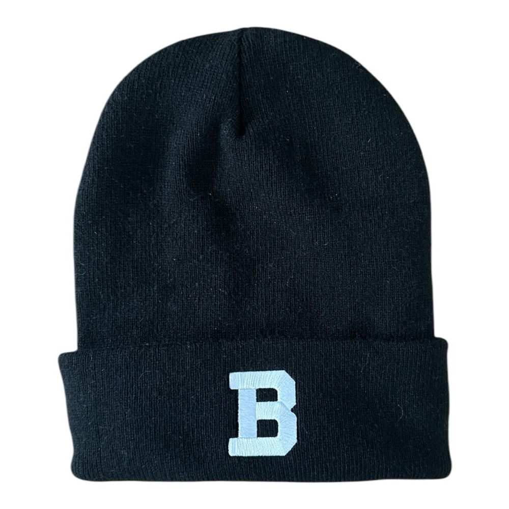 Black Knit Beanie Fleece Lined Embroidered Winter Hat Streetwear Gorpcore Cozy